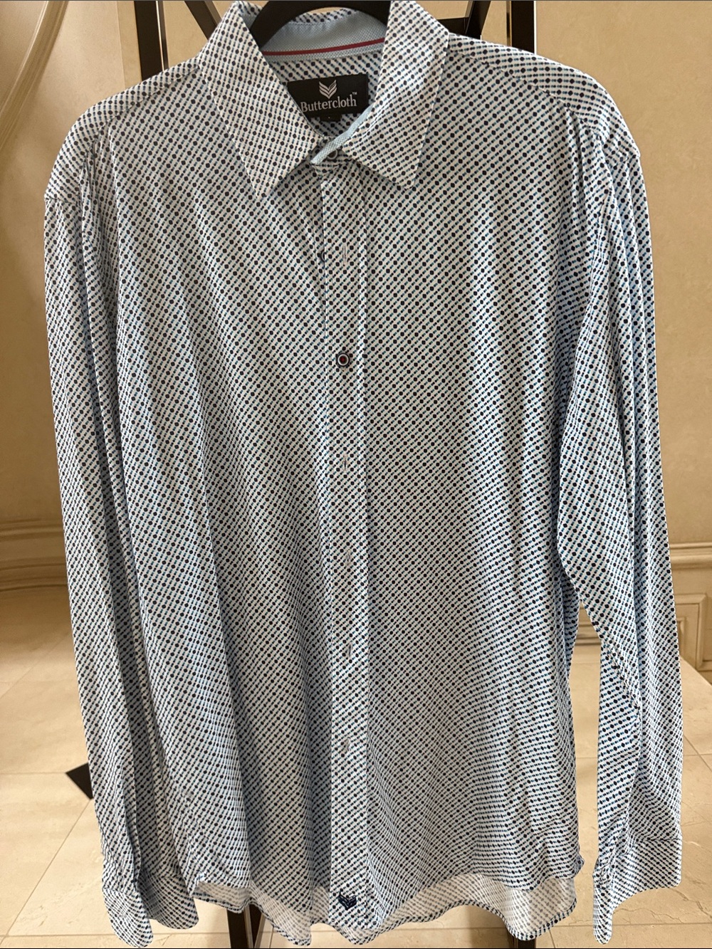 Butterlight Blue Geometric Print Men’s Button-Down Shirt